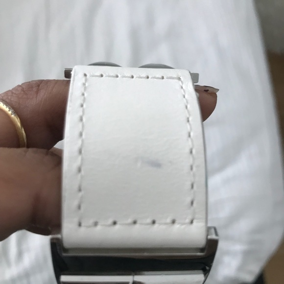 SOLD-Michael Kors Pyramid Stud White Leather Cuff - Picture 7 of 8